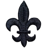 Black embroidered fleur-de-lis patch on a white background