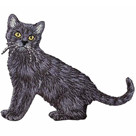 Gray & Black Cat Applique Patch - Kitten Kitty Animal Embroidered Badge 3" (Iron on)