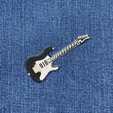 Guitar Applique Patch - Black & White Instrument Embroidered Music Badge 3.25" (Iron On)