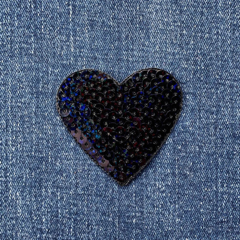 Black Heart Applique Patch - Sequin Badge 2-3/16" (Iron On)