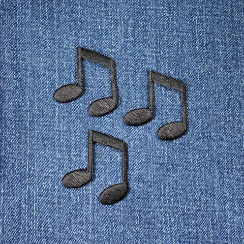 3-Pack Double Note Applique Patch - Sheet Music Black Embroidered Badge 1-3/8" (Iron On)