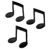 Three black musical notes on a white background