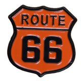 Route 66 Pin - Orange Black Highway Sign Cast Metal Enamel Rubber Backing