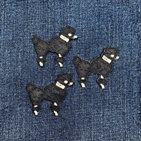 3-Pack Black Poodle Applique Patch - Embroidered Dog Badge 1-7/8" (Iron On)