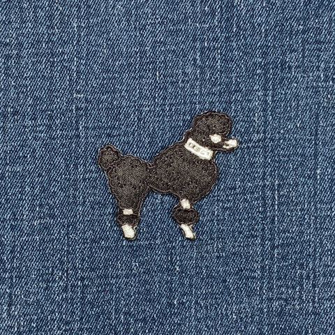 Black Poodle Applique Patch - Embroidered Dog Badge 1-7/8" (Iron On, Right)