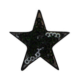 Black star-shaped sequin patch on a white background