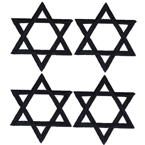 Black Star of David Applique Patch - Judaism Hanukkah Badge 2" (4-Pack, Iron on)