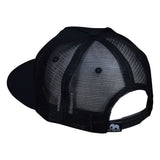 Black mesh cap with a brand logo on a white background