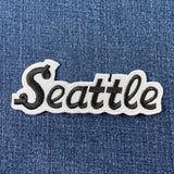 Seattle Patch - Embroidered Script Black & White Badge 4.25" (Iron Or Sew On)