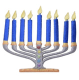 Menorah with blue candles patch on a white background