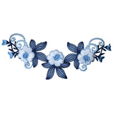 Flower Applique Patch - Embroidered Blue & White Decorative Badge 5-3/8" (Iron On)
