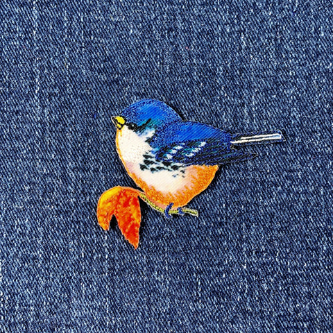 Bluebird Applique Patch - Embroidered Sublimation Blue Bird & Leaf Badge 2" (Iron On)