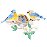 Bluebird Nest & Chicks Applique Patch - Embroidered Blue Baby Bird Badge 4-7/8" (Iron On)
