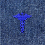 Caduceus Applique Patch - Embroidered Doctor Nurse Medical Badge 2.25" (Iron On, Blue)