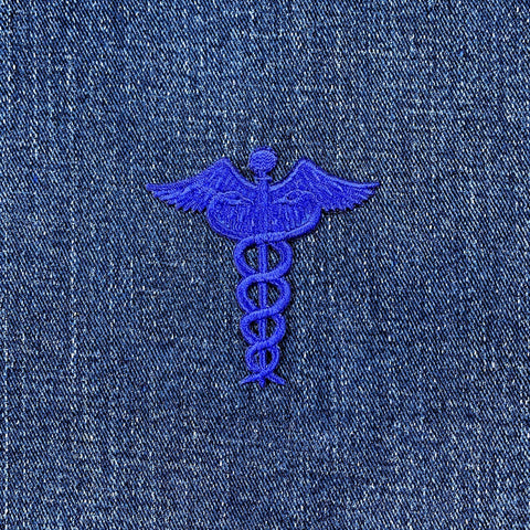 Caduceus Applique Patch - Embroidered Doctor Nurse Medical Badge 2.25" (Iron On, Blue)