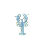 A light blue embroidered lobster patch  shown on a plain white background.