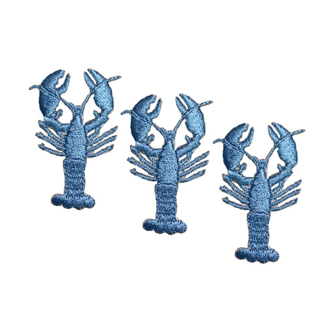 Three lobster-shaped patches in light blue, arranged on a white background.