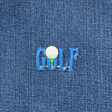 Embroidered golf patch on a blue denim fabric