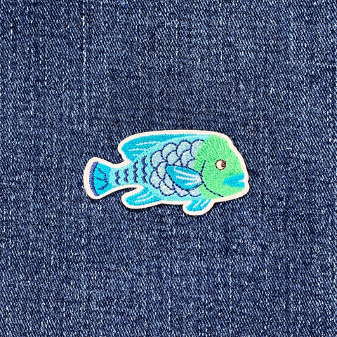 Blue & Green Fish Applique Patch - Embroidered Sea Creature Badge 2" (Iron On)