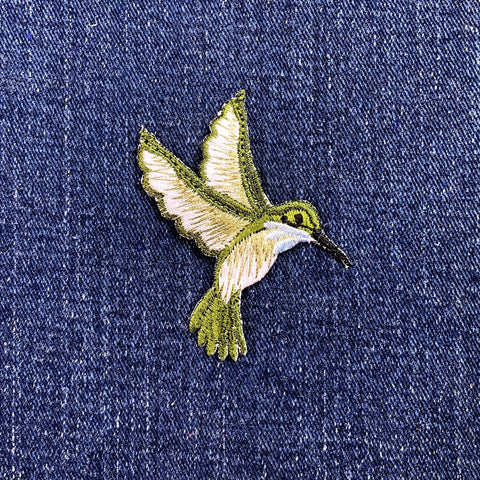 Hummingbird Applique Patch - Embroidered Blue & Green Bird Badge 2-3/8" (Iron On)