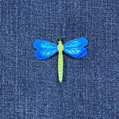 Layered Dragonfly Applique Patch - Shimmery Embroidered Insect Badge 2" (Iron On)