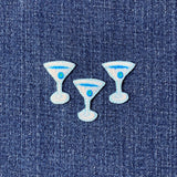 3-Pack Martini Applique Patch - Embroidered Blue Cocktail & Alcohol Badge 1" (Iron On)