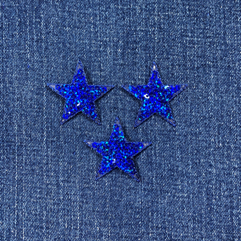 3-Pack Sequin Star Applique Patch - Blue Badge 1.5" (Iron On)