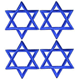 4 blue star of David patches on a white background