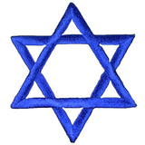 Blue embroidered Star of David on a white background