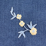 Flower Vine Applique Patch - Blue & White Embroidered Gardening Badge Right 4-1/8" (Iron on)