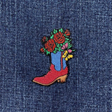 Cowgirl Boot Applique Patch - Embroidered Roses & Butterfly Badge 2.25" (Iron On)