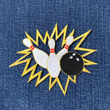 Embroidered bowling patch on denim fabric