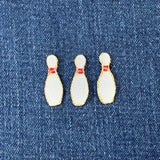 3-Pack Bowling Pin Applique Patch - Mini Sports Team League Embroidered Badge 1" (Iron on)