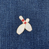 Bowling pin patch on denim fabric