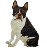 Embroidered patch of a bull Terrier on a white background