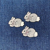 3-Pack Gray Bunny Applique Patch - Embroidered Cottontail Rabbit Badge 1.75" (Iron On)