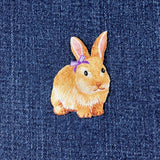 Bunny Applique Patch - Embroidered Baby Rabbit With Purple Bow 2.25" (Clearance, Iron On)