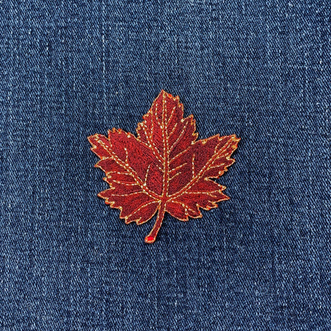 Maple Leaf Applique Patch - Embroidered Burgundy Autumn Fall Leaf Badge 2-3/8" (Iron On)