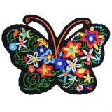 Butterfly & Flowers Applique Patch - Embroidered Colorful Floral Insect Badge 3" (Iron On)