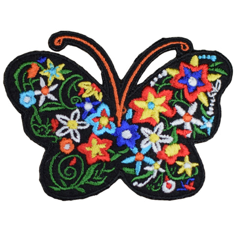Flowery Butterfly Applique Patch - Flowers Insect Nature Badge 3" (Iron on)
