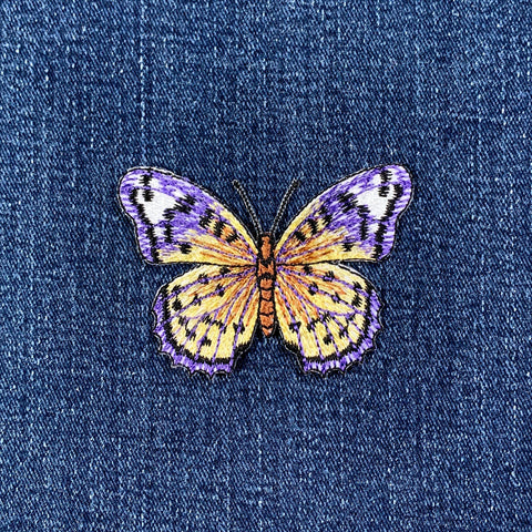 Butterfly Applique Patch - Embroidered Purple & Yellow Insect Badge 2-5/8" (Iron On)