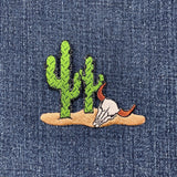 Cactus & Bull Skull Applique Patch - Embroidered Saguaro Desert Longhorn Badge 2.75" (Iron On)