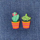 2-Pack Cactus Applique Patch Set - Embroidered Cacti & Flower Badges (Iron On)