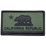 Subdued tactical patch of the California Republic flag, showing a dark bear and star on an olive green background