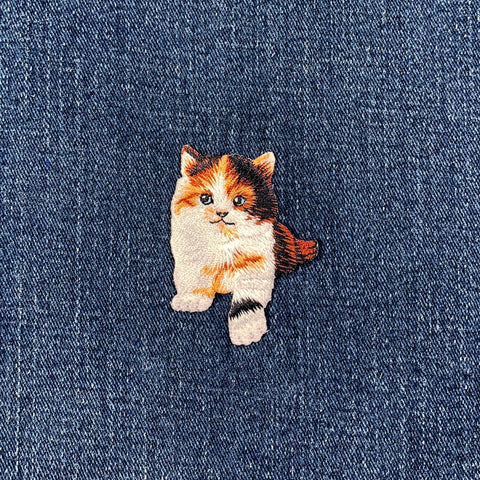 Calico Cat Applique Patch - Embroidered Kitten Badge 2-1/8" (Iron On)
