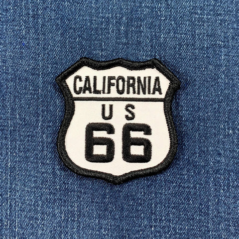 Patch with 'California US 66' design on a denim background