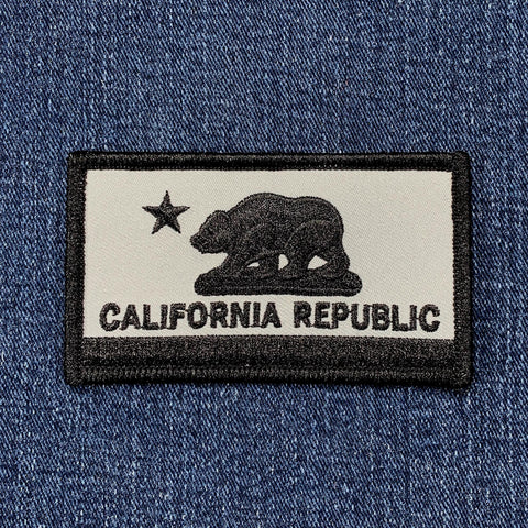 California Republic patch with bear and star design on denim fabric