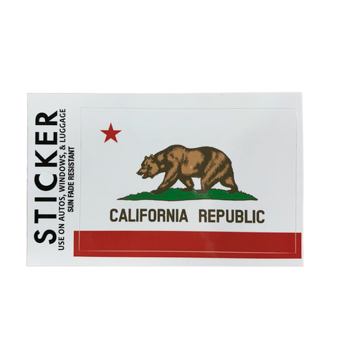 A sticker with the California flag design, including a grizzly bear and a star