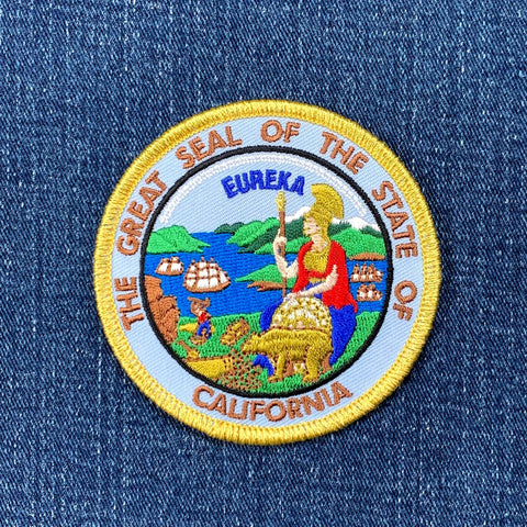 California Seal Patch - Embroidered Metallic Gold CA Badge 3" (Iron Or Sew On)