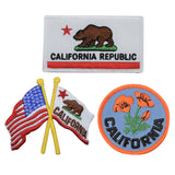3-Pack California Patch Set - USA CA Flags Poppy Embroidered Badges (Iron On)